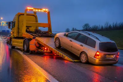 Pechhulp-bergingswagen langs de weg bij een gestrande auto